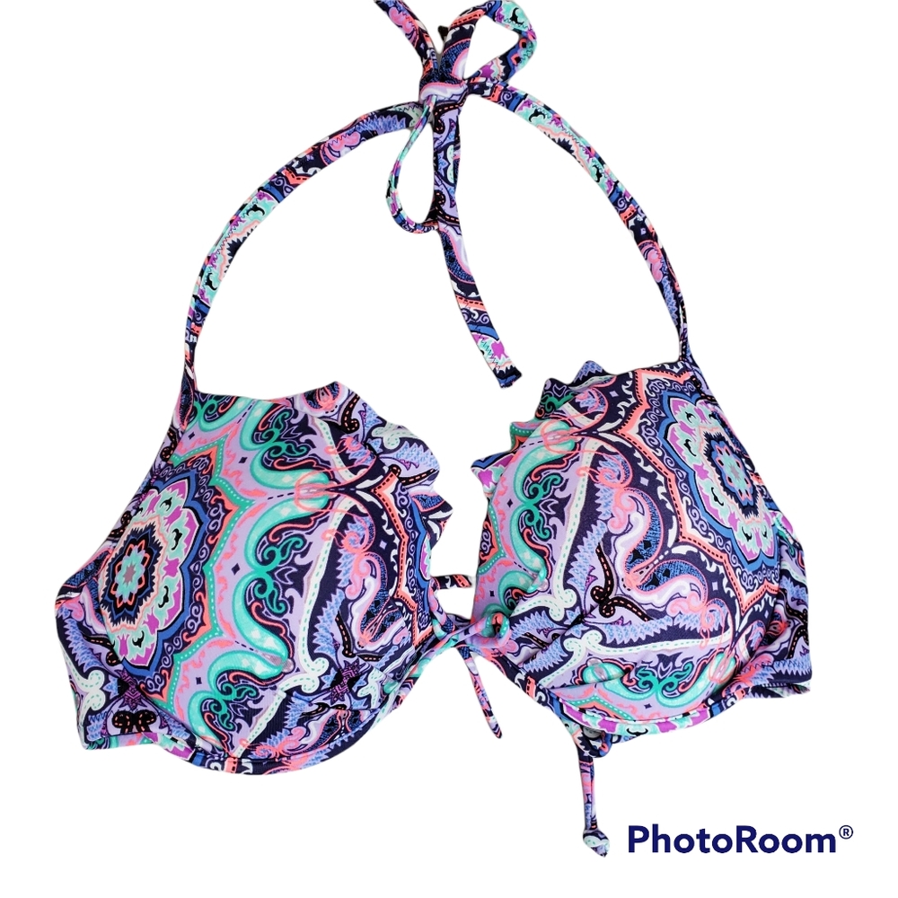 Victoria's Secret the fabulous push up bikini top colorful boho mandala 32 DD
